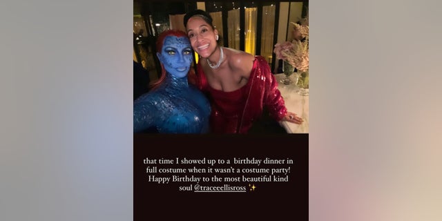 Kim Kardashian showed up to Tracee Ellis Ross' birthday dinner decked out in her Halloween costume.