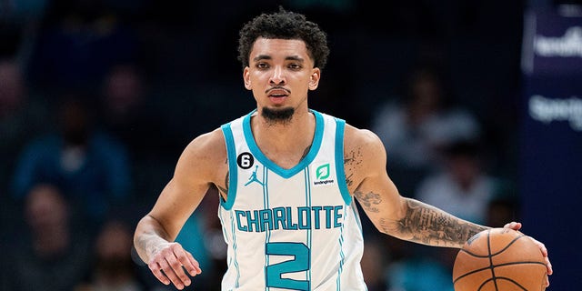 Charlotte Hornets guard James Bouknight plays against the Washington Wizards during an NBA preseason basketball game in Charlotte, N.C., Oct. 10, 2022.