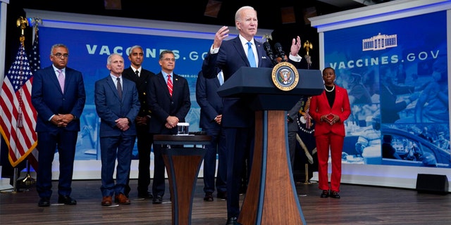President Biden speaks on COVID-19 during an event in the South Court Auditorium on the White House campus, Tuesday, Oct. 25, 2022, in Washington.