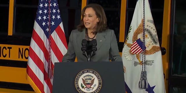 Vice President Kamala Harris touts electric school buses during Seattle appearance.