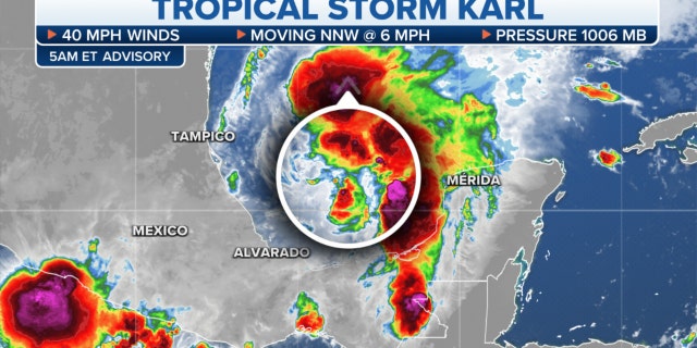 Tropical Storm Karl is moving north-northwest