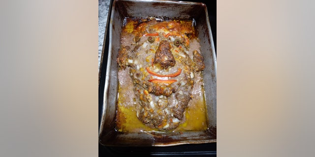 The lookalike meatloaf made by Melissa Suriano of Michigan is shown after it was cooked. Collin Suriano admitted that the meatloaf his mother made