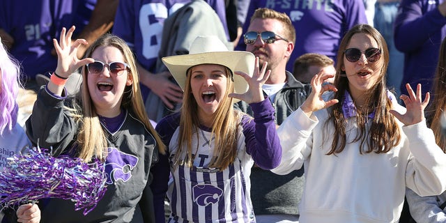 Kansas State Wildcats fans fill the stands during a Big 12 football game against the Kansas Jayhawks Nov. 6, 2021, at Memorial Stadium in Lawrence, Kan.