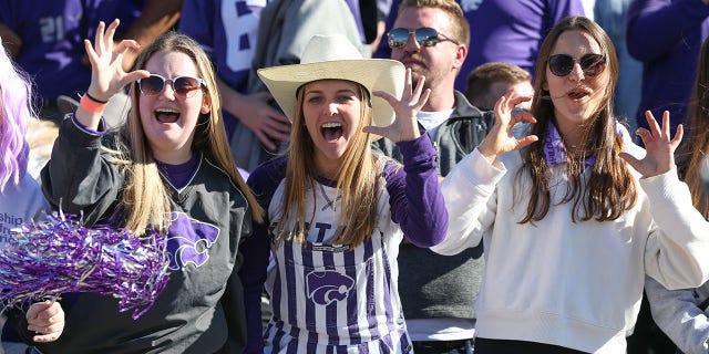 Kansas State Wildcats fans fill the stands during a Big 12 football game against the Kansas Jayhawks Nov. 6, 2021, at Memorial Stadium in Lawrence, Kan.