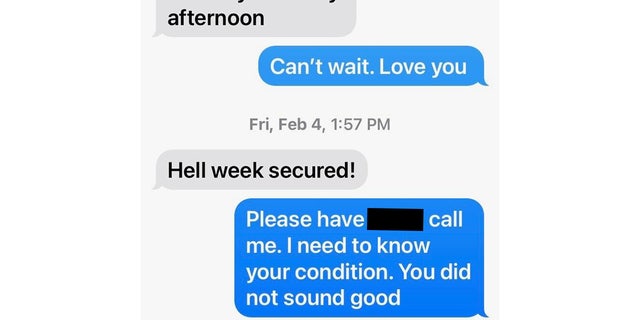 Photo shows Regina Mullen's final text conversation with her son, Feb. 4, 2022.
