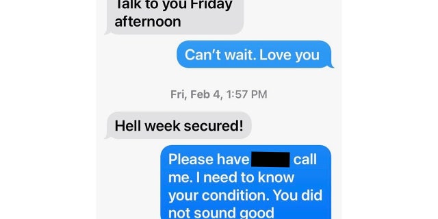 Photo shows Regina Mullen's final text conversation with her son, Feb. 4, 2022.