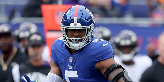 Kavon Thibodeau of the New York Giants is seen during a game against the Baltimore Ravens at MetLife Stadium in East Rutherford, New Jersey on October 16, 2022.