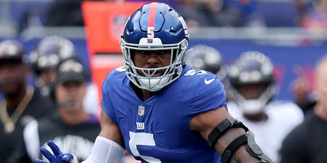 New York Giants' Kayvon Thibodeaux is shown during the game against the Baltimore Ravens on Oct. 16, 2022, at MetLife Stadium in East Rutherford, New Jersey.