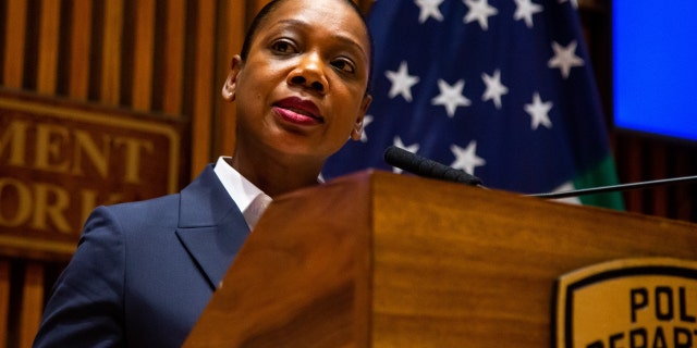 Keechant Sewell, police commissioner of the New York City Police Department (NYPD), speaks during a news conference