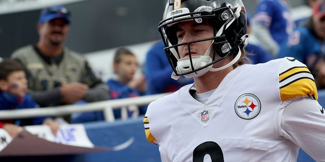 The Pittsburgh Steelers' Kenny Pickett warms up against the Buffalo Bills at Highmark Stadium Oct. 9, 2022, in Orchard Park, N.Y.