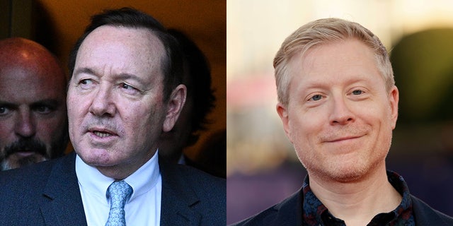 Anthony Rapp, right, became emotional when he took the stand against Kevin Spacey on Wednesday, Oct. 12, 2022.