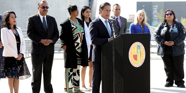 FILE: Los Angeles Unified School District (LAUSD) Superintendent Alberto Carvalho shown with LAUSD board members. 