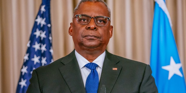 U.S. Secretary of Defense Lloyd Austin attends a press conference after a meeting of the Ukraine Defence Contact Group at the U.S. military's Ramstein air base on September 08, 2022 in Ramstein-Miesenbach, Germany.