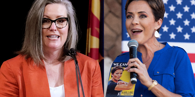 Arizona gubernatorial candidates Katie Hobbs (Democrat) (left) and Kari Lake (Republican) (right).