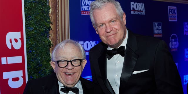 Leslie Jordan and Fox News President Jay Wallace attend a private celebration before the 2022 White House Correspondents Association Dinner. 