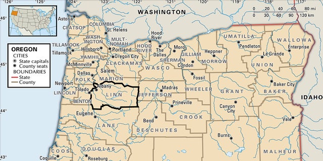 Lane County ist auf der Oregon-Karte identifiziert.  Der Bezirksbürgermeister ist einer von vielen Strafverfolgungsbeamten, die die jüngste Kautionsreformpolitik des Staates kritisieren.