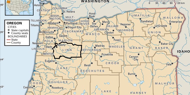 Lane County ist auf der Oregon-Karte identifiziert. Der Bezirksbürgermeister ist einer von vielen Strafverfolgungsbeamten, die die jüngste Kautionsreformpolitik des Staates kritisieren.