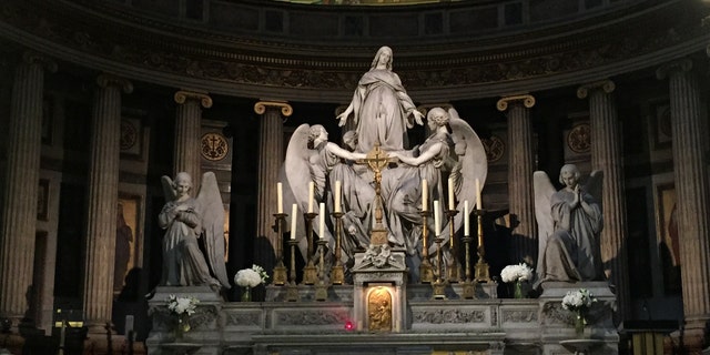 The altar at the Church of Saint-Marie-Madeleine in Paris, France.