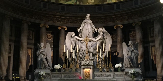 The altar at the Church of Saint-Marie-Madeleine in Paris, France.