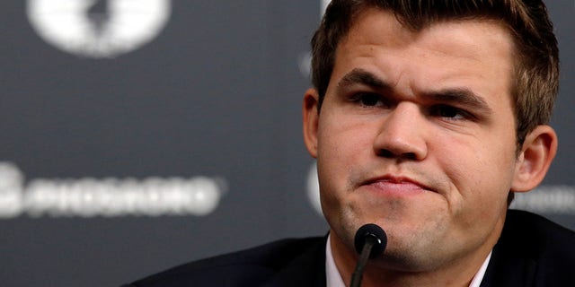 World Chess Champion Magnus Carlsen attends a press conference ahead of the 2016 Chess World Championships in New York City, November 10, 2016.
