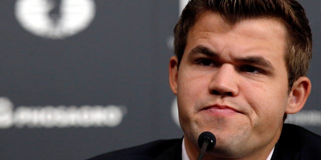 World Chess Champion Magnus Carlsen attends a press conference ahead of the 2016 Chess World Championships in New York City, November 10, 2016.