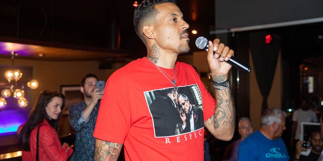 Matt Barnes speaks to a crowd at the Bowl 4 a Cure event hosted by himself and Snoop Dogg at Lucky Strike on August 10, 2018 in Los Angeles. 