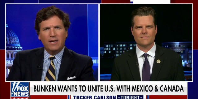 The host of "Tucker Carlson Tonight" presses Rep. Matt Gaetz, R-FL, on whether the Biden administration is pursuing an international deal with Canada and Mexico during a segment on Oct. 14, 2022.