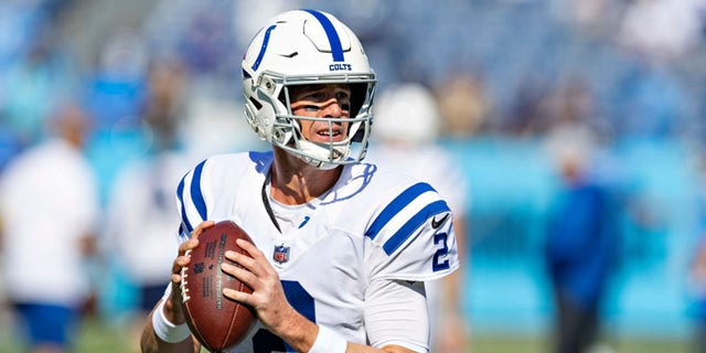 Matt Ryan of the Indianapolis Colts warms up before a game against the Tennessee Titans at Nissan Stadium on Oct. 23, 2022, in Nashville, Tennessee.