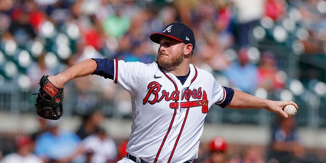 Tyler Matzek of the Atlanta Braves pitches during the seventh inning against the Philadelphia Phillies at Truist Park Sept. 18, 2022, in Atlanta.
