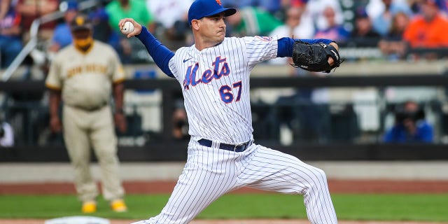 New York Mets pitcher Seth Lugo delivers during a game at Citi Field in New York on June 12, 2021.