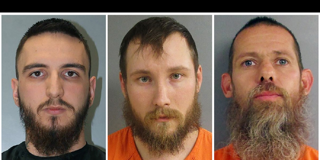 This combo of undated file images provided by the Alvin S. Glenn Detention Center, left, and the Jackson County Sheriff's Office show, from left, Paul Bellar, Joseph Morrison and Pete Musico.