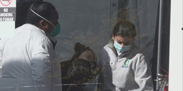 The first migrants arrived at New York City's migrant shelter on Randall's Island on Wednesday.