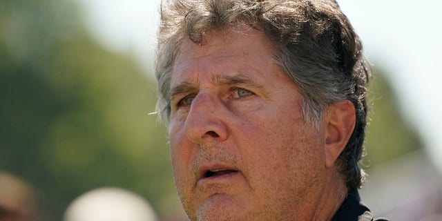 Mississippi State head coach Mike Leach looks for his players following an NCAA college football game against Bowling Green in Starkville, Miss., Saturday, Sept. 24, 2022. Mississippi State won 45-14.