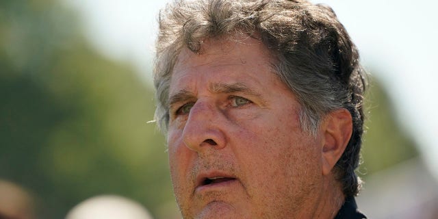 Mississippi State head coach Mike Leach looks for his players following an NCAA college football game against Bowling Green in Starkville, Miss., Saturday, Sept. 24, 2022. Mississippi State won 45-14.