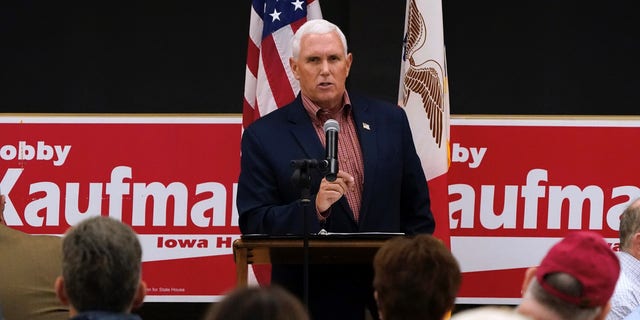 Former Vice President Mike Pence headlines the annual Kaufmann Family Harvest Dinner, on Sept. 29, 2022 in Wilton, Iowa. The event attracted Republican officials, politicians,  leaders, and activists.