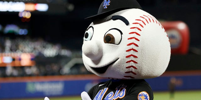 Mr. Met greets fans before the first inning of Game One of the NL Wild Card Series between the San Diego Padres and the New York Mets at Citi Field on October 07, 2022 in the Flushing neighborhood of the Queens borough of New York City.