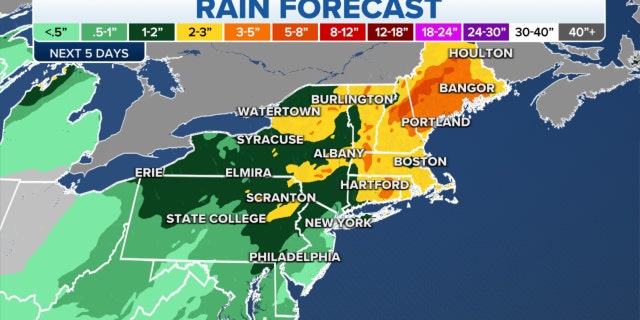 Rain over the next five days in the Northeast