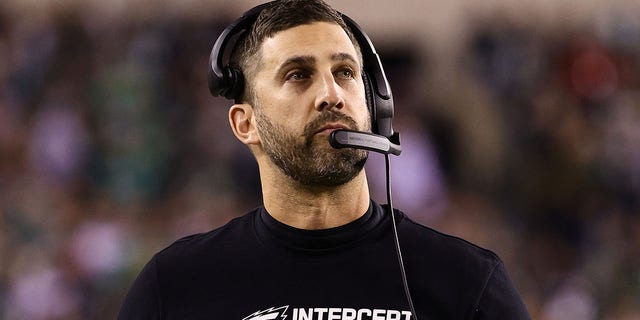 Head coach Nick Sirianni of the Philadelphia Eagles looks on during the game against the Dallas Cowboys at Lincoln Financial Field on Oct. 16, 2022 in Philadelphia.