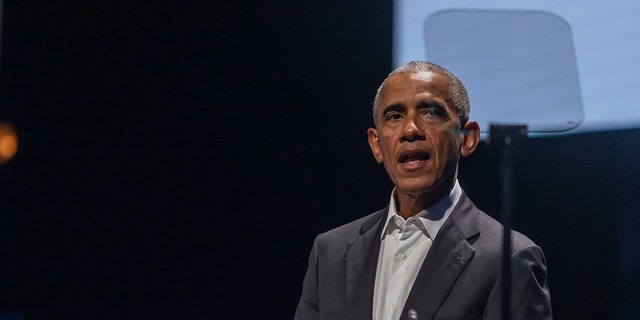 Barack Obama, former President of the United States, speaks at the Copenhagen Democracy Summit on June 10, 2022, in Copenhagen, Denmark. 