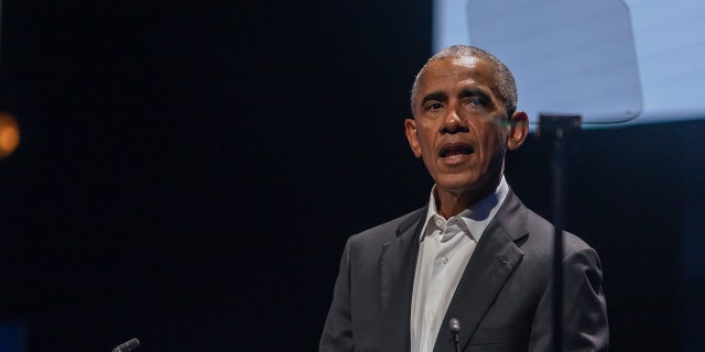 Barack Obama, former President of the United States, speaks at the Copenhagen Democracy Summit on June 10, 2022, in Copenhagen, Denmark. 