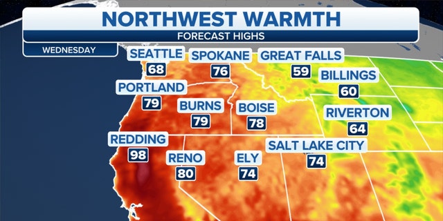 Forecast high temperatures in the Northwest