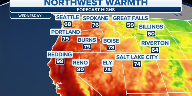 Forecast high temperatures in the Northwest
