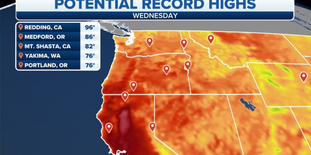 Potential record high temperatures in the West on Wednesday