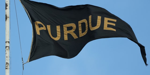 A Purdue Boilermakers flag is seen flying at Memorial Stadium before the Illinois Fighting Illini and Chattanooga Mocs game on Sept. 22, 2022, in Champaign, Illinois. 