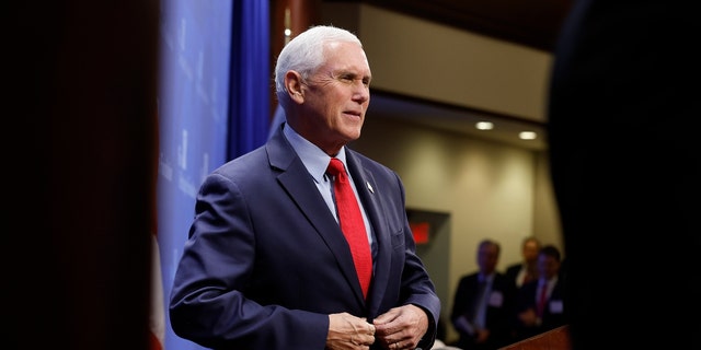 Former Vice President Mike Pence speaks during an event to promote his new book at the conservative Heritage Foundation think tank on October 19, 2022, in Washington, DC.  During his remarks about him, Pence talked about his "freedom agenda" and warned against "unmoored populism." 