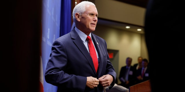 Former Vice President Mike Pence speaks during an event to promote his new book at the conservative Heritage Foundation think tank on October 19, 2022, in Washington, DC. During his remarks, Pence talked about his "freedom agenda" and warned against "unmoored populism." 