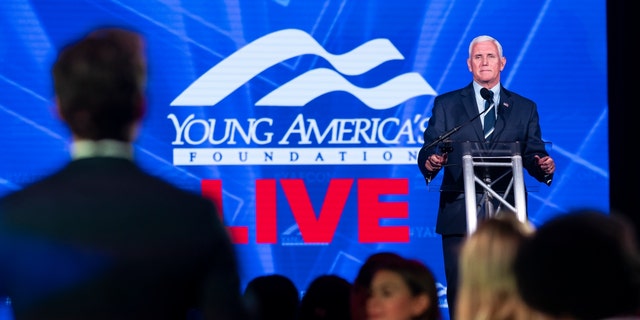 Former Vice President Mike Pence answers questions during the Young America's Foundation Student Conference in Washington, D.C., on July 26, 2022.