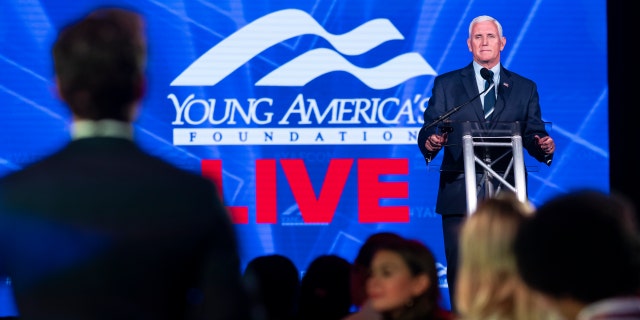 Former Vice President Mike Pence answers questions during the Young America's Foundation Student Conference in Washington, D.C., on July 26, 2022.