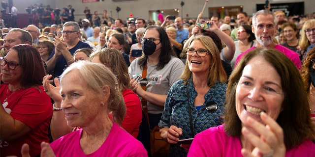 Supporters of Pennsylvania Lt. Governor and U.S. senatorial candidate John Fetterman cheer during a 