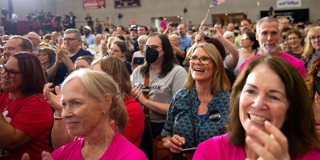 Supporters of Pennsylvania Lt. Governor and U.S. senatorial candidate John Fetterman cheer during a